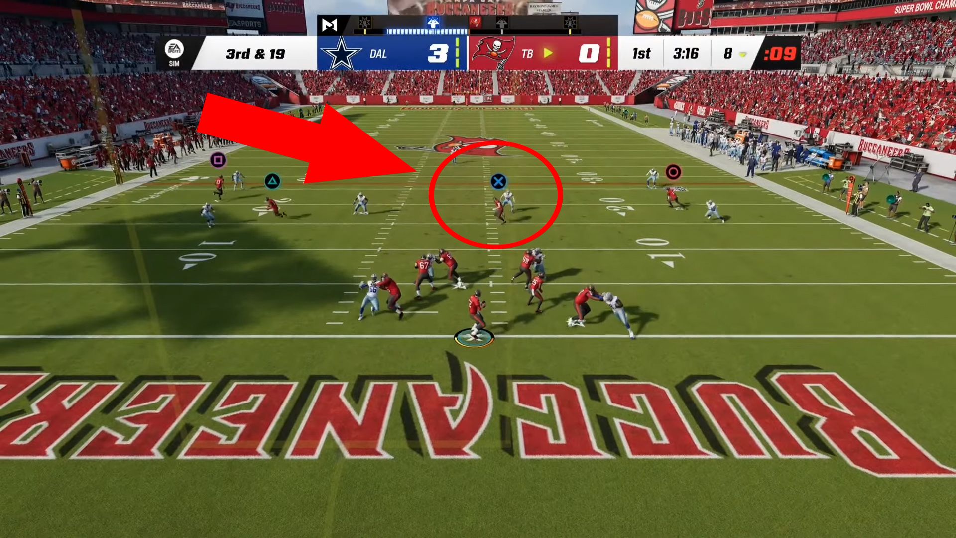 image showing how to make a lob pass in madden nfl 23. 