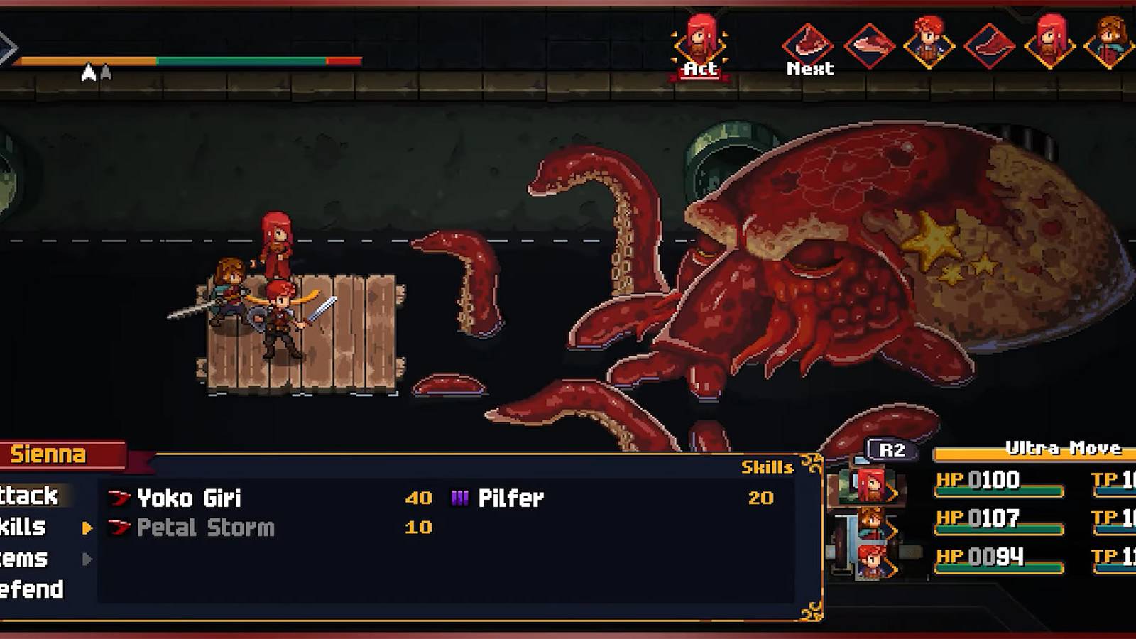 an image of the kraken boss fight in chained echoes. 