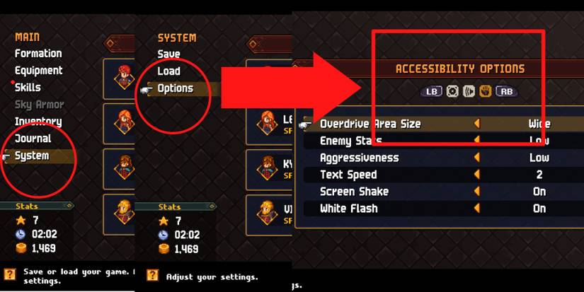 image showing chained echoes difficulty settings. 