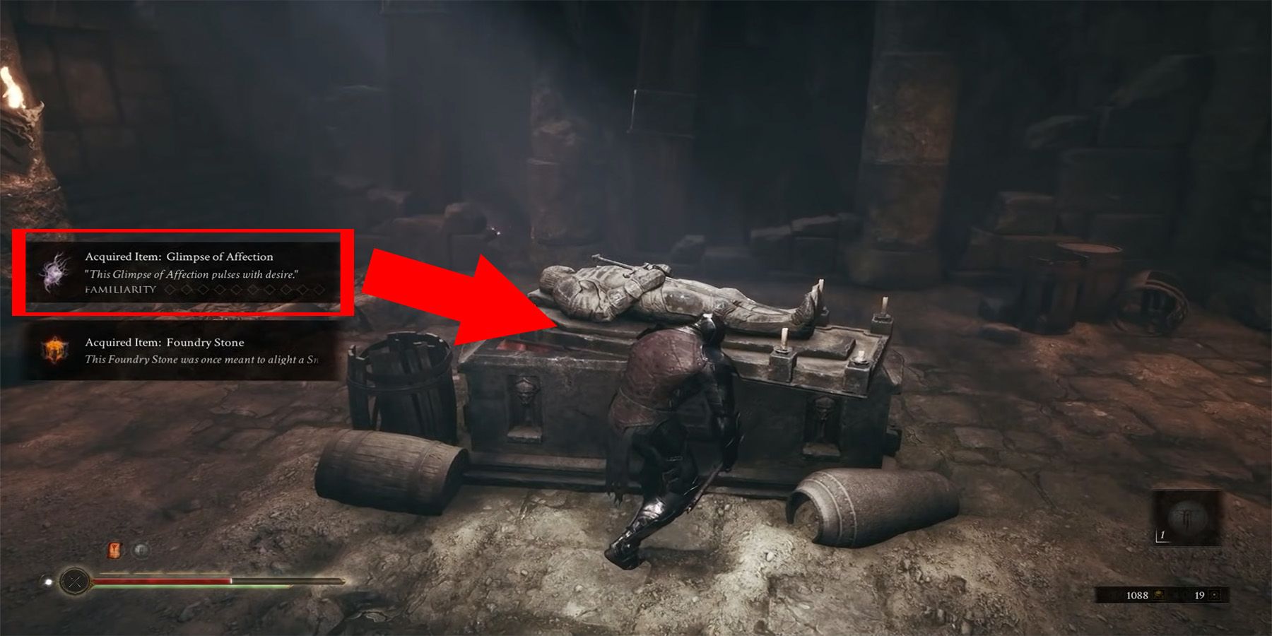 image showing a mortal shell hidden chest containing glimpses.