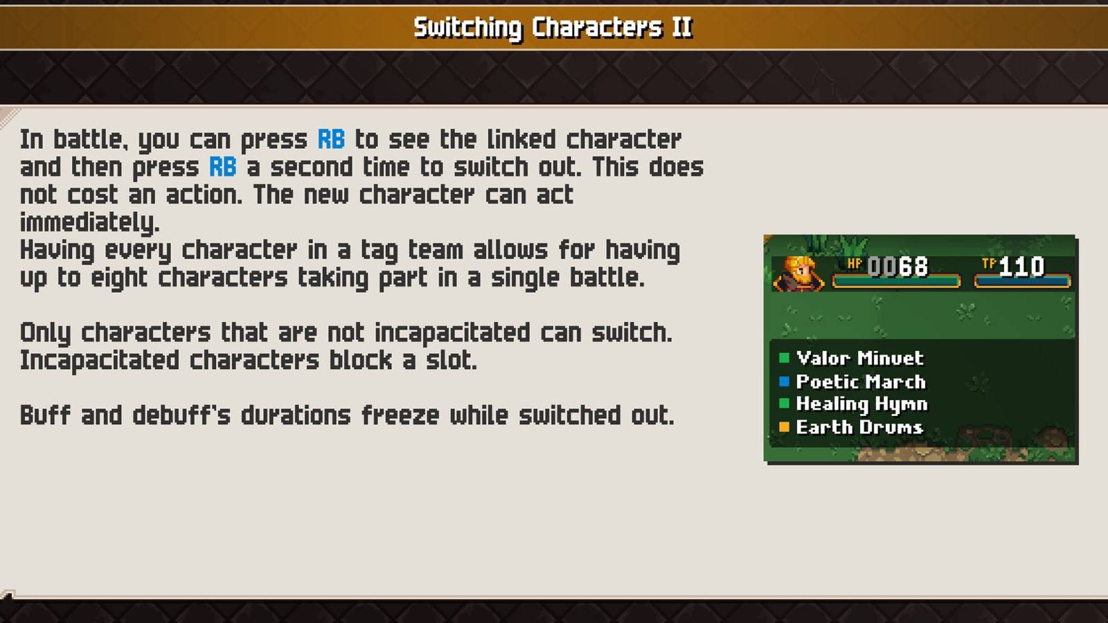 image explaining the rules of switching characters in chained echoes. 