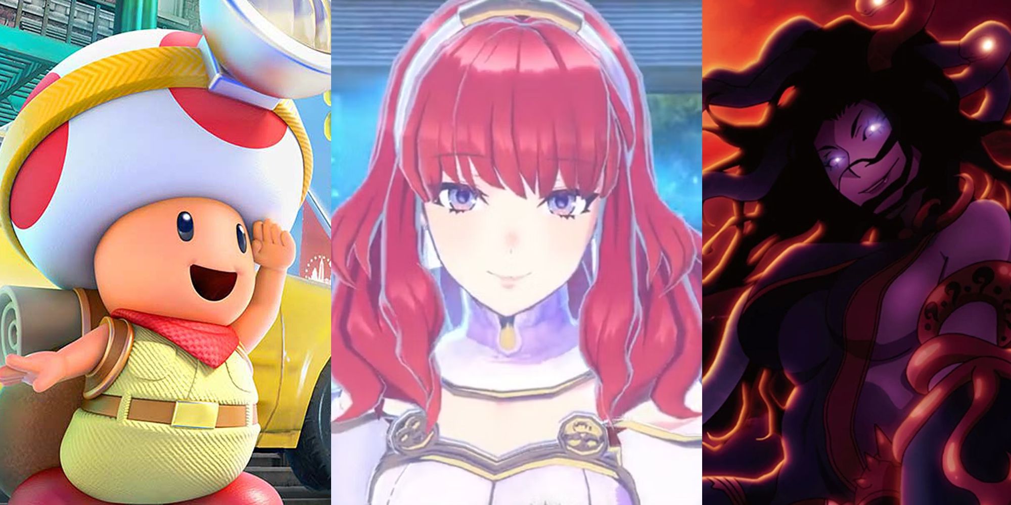 Captain Toad in a city; Celica as an Emblem Ring; Medusa in an animated short