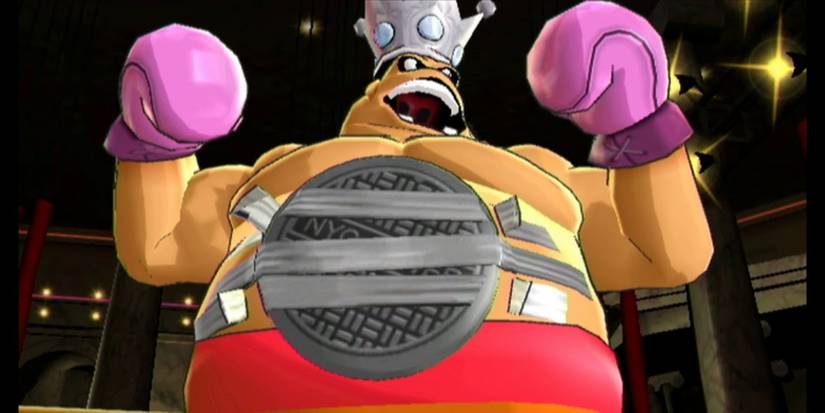 King Hippo with a sewer grate taped to him