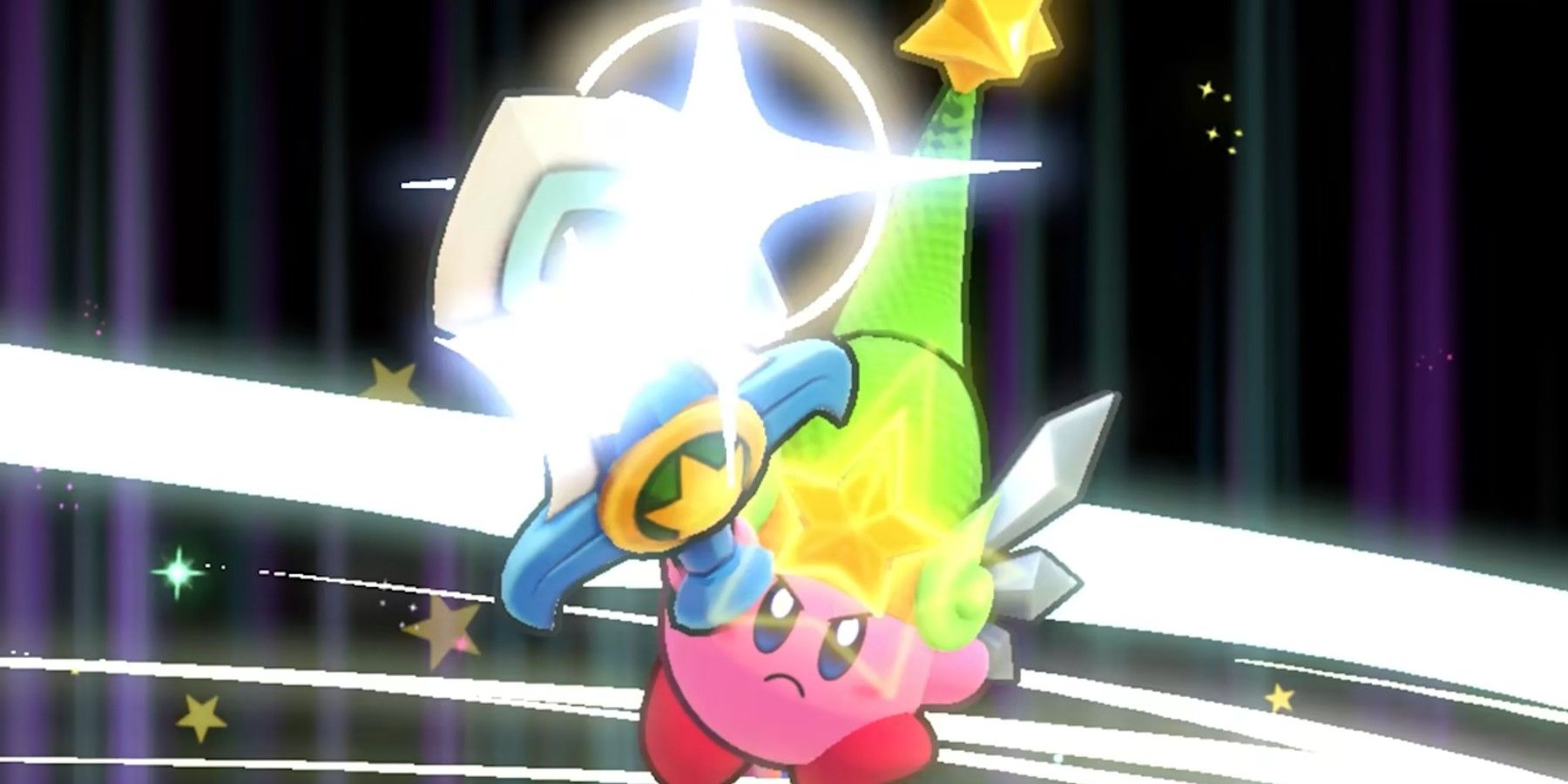 Kirby with a sword in Kirby's Return to Dream Land Deluxe
