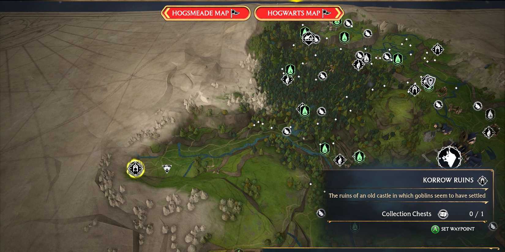 Korrow Ruins map location Hogwarts Legacy