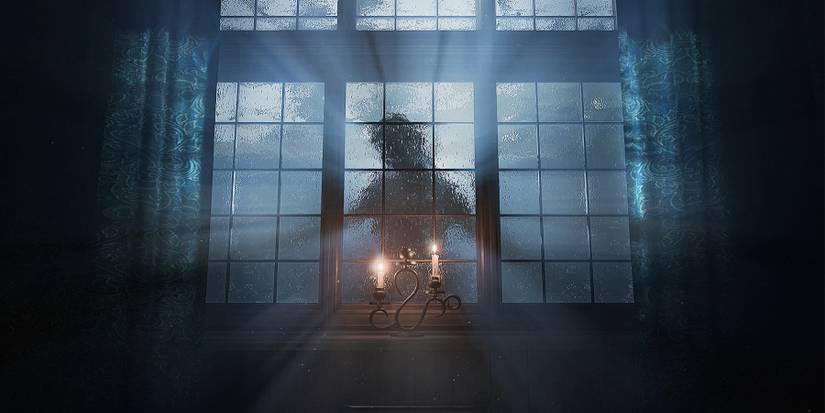 Image from Layers of Fear showing a creepy silhouette on the other side of a window.
