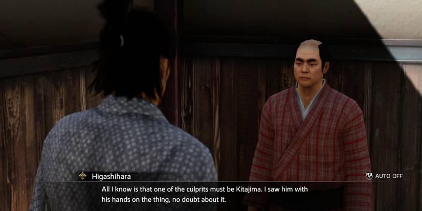 Like a Dragon Ishin - Ryoma approaching Higashihara in Mochi Mystery substory