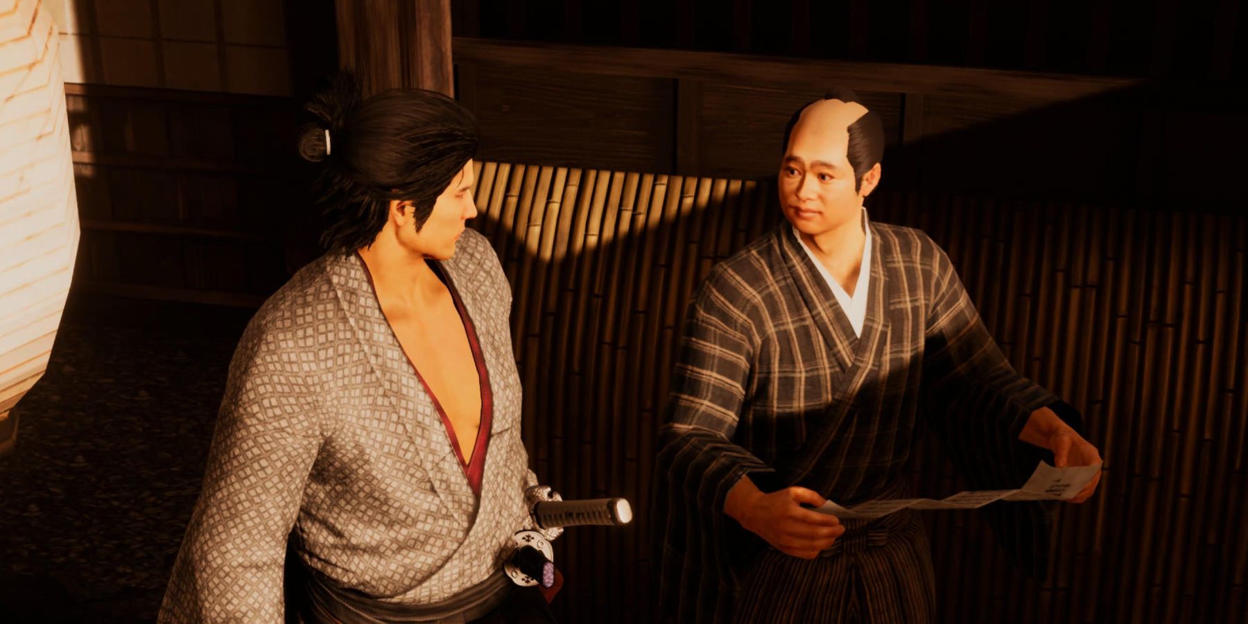 Like a Dragon Ishin Talkin Tosa discussing the letters