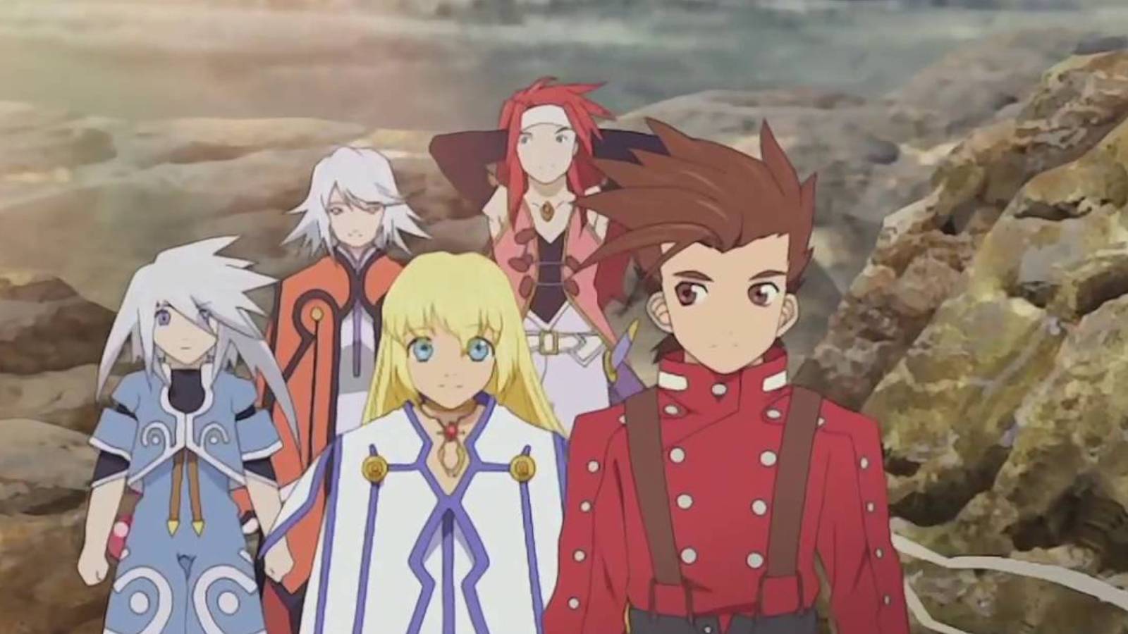 Lloyd and the party in a cutscene event