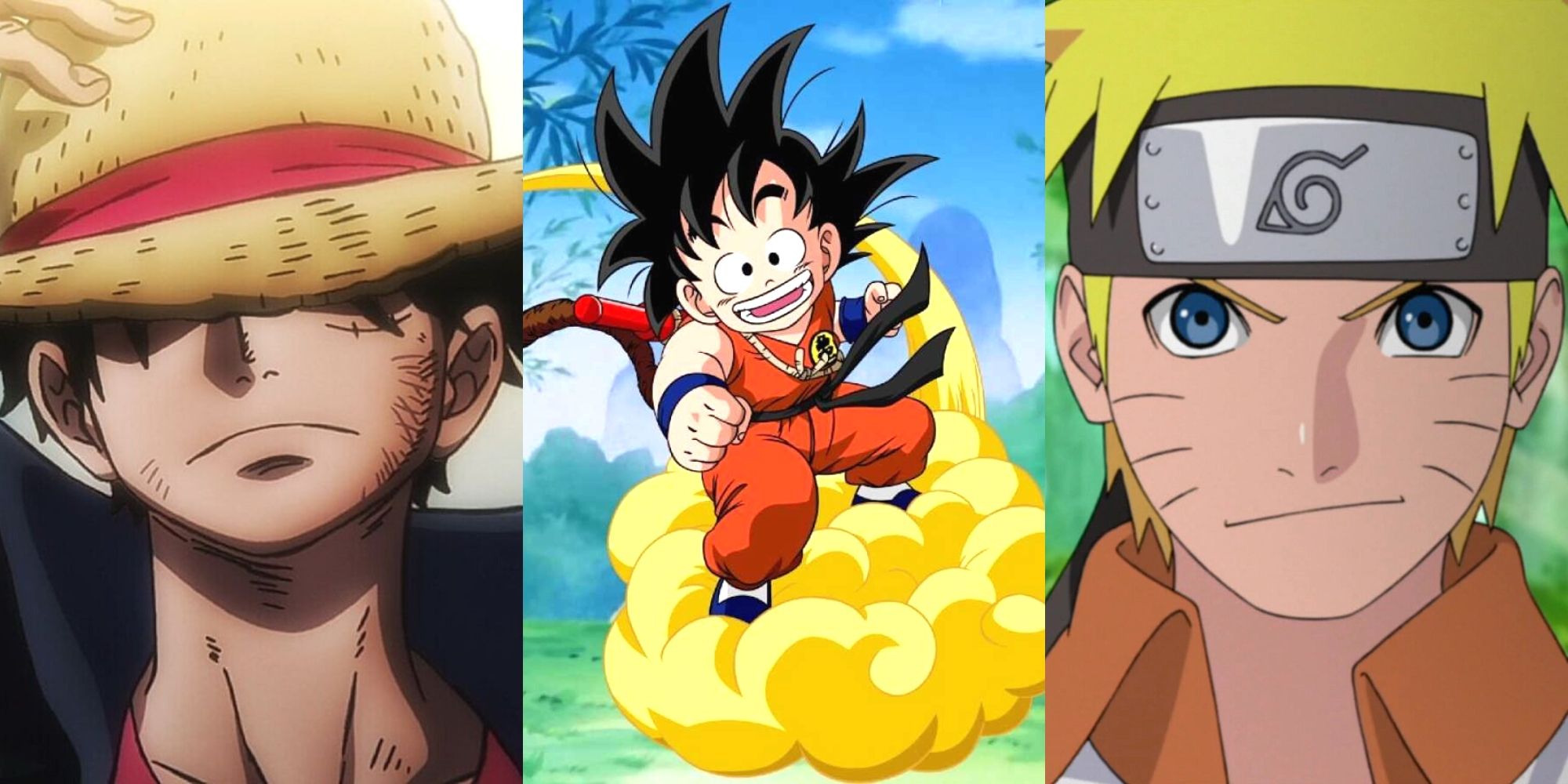 Luffy in One Piece, Goku in Dragon Ball, Naruto in Naruto