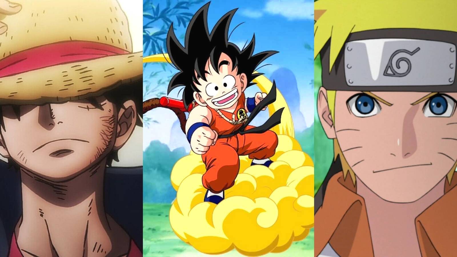 Luffy in One Piece, Goku in Dragon Ball, Naruto in Naruto
