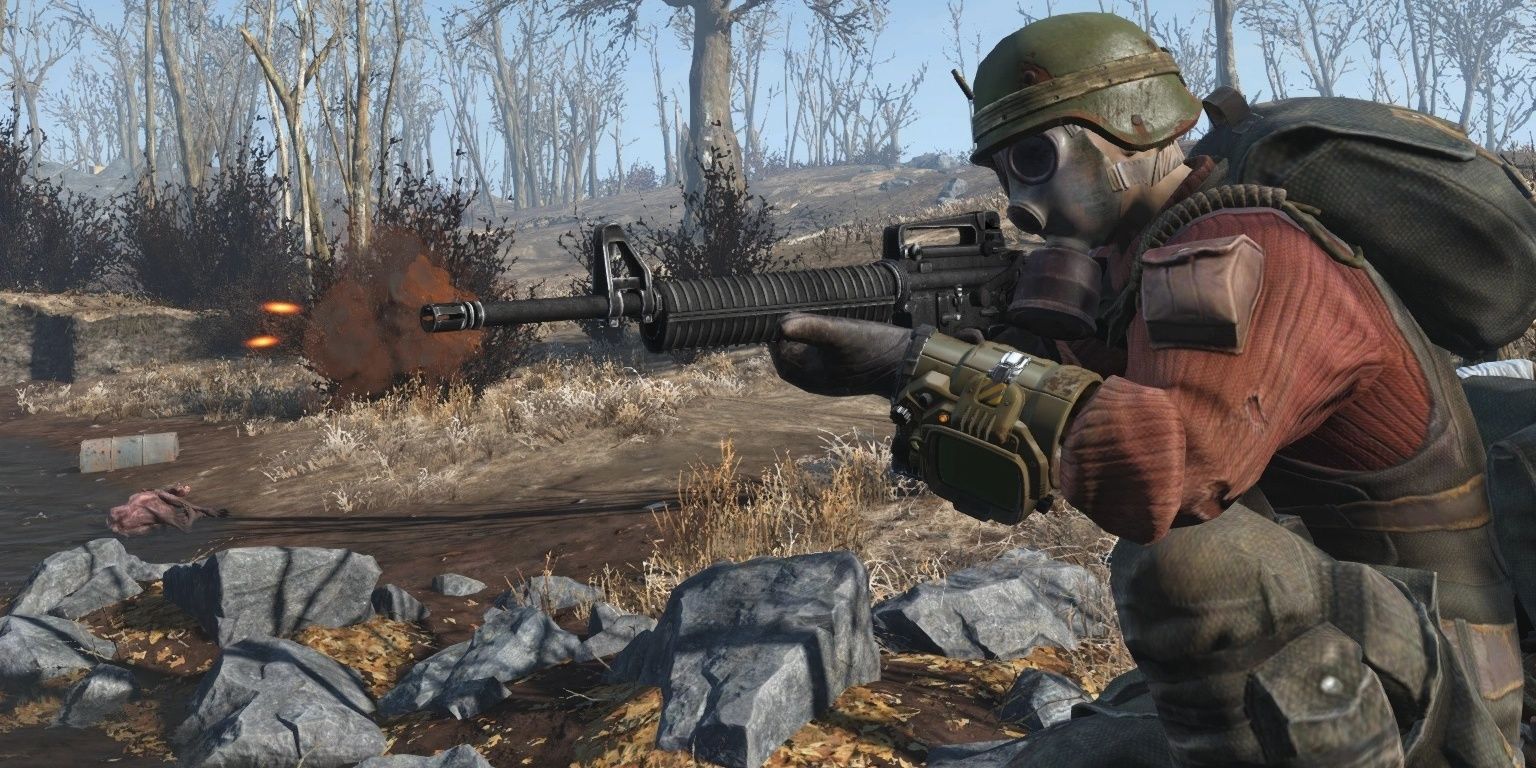 Player crouched with gun in Fallout 4