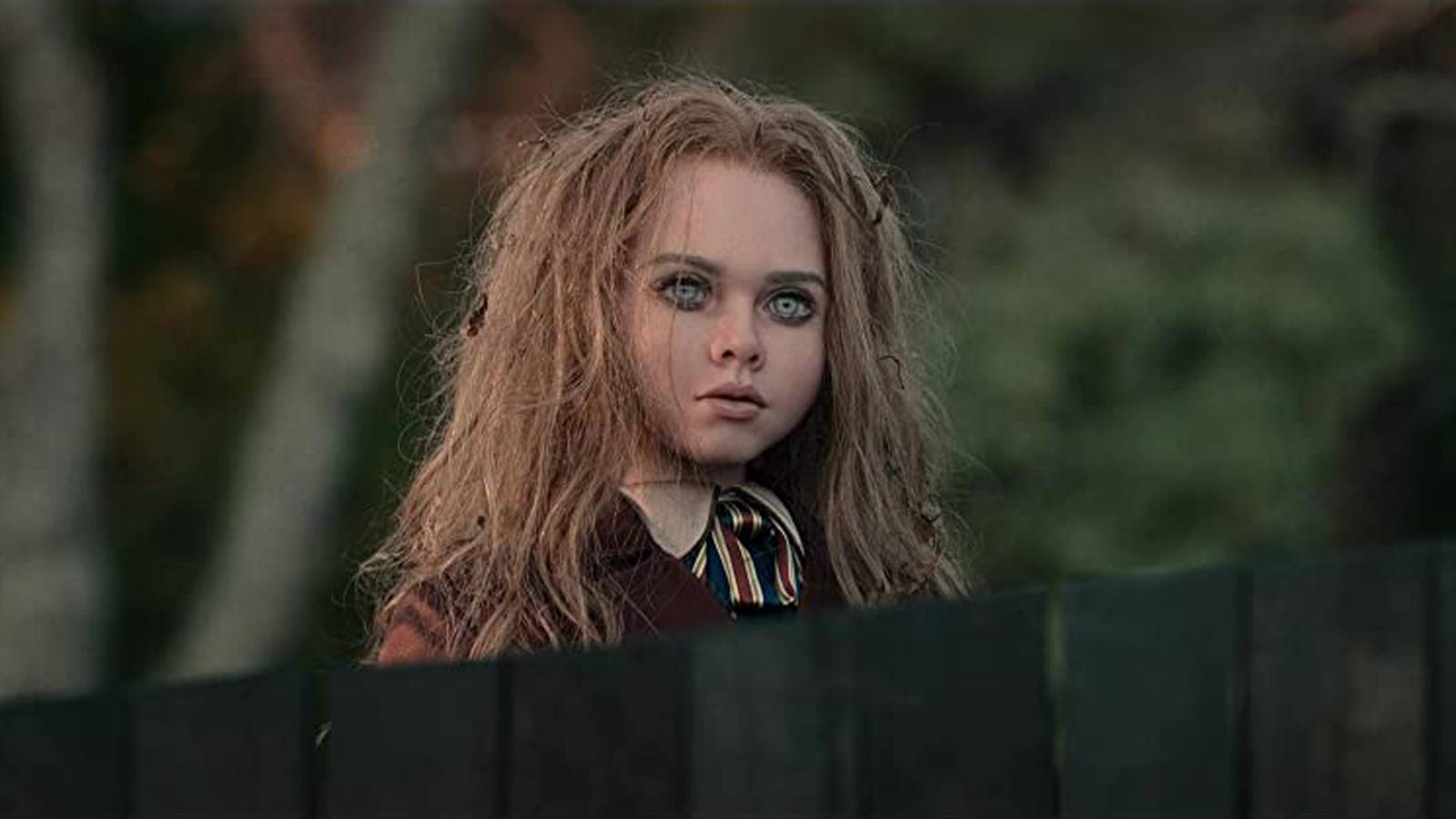 The M3GAN doll with wet hair in M3GAN