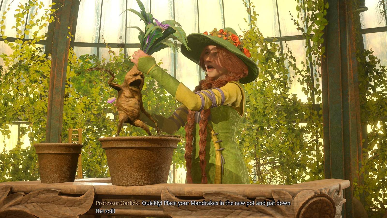 mandrake in herbology class Hogwarts Legacy