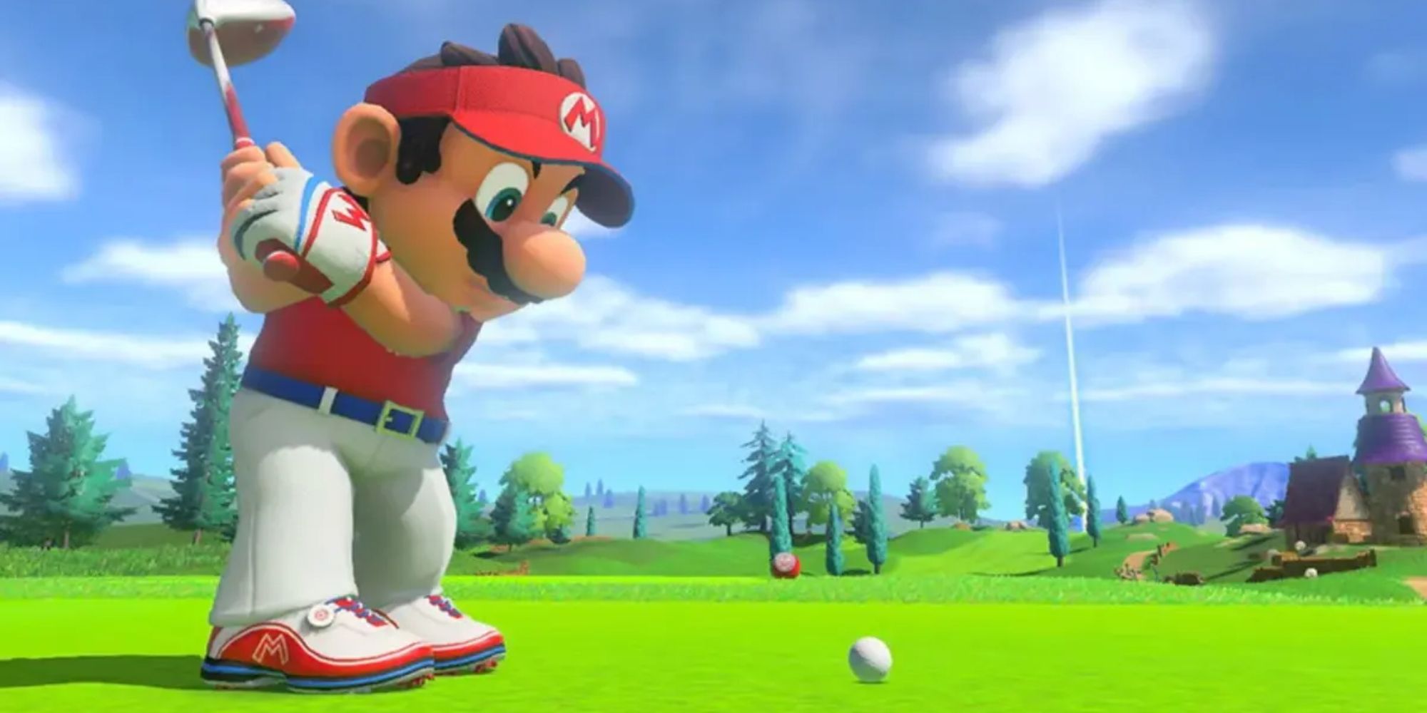 Mario swinging at a golf ball