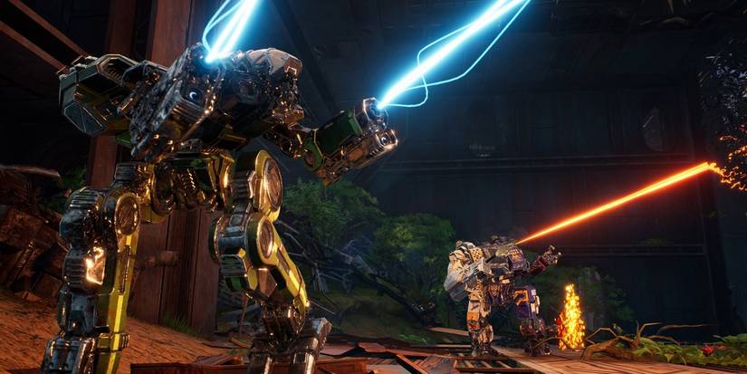 mechwarrior 5 two mechs shooting lasers 