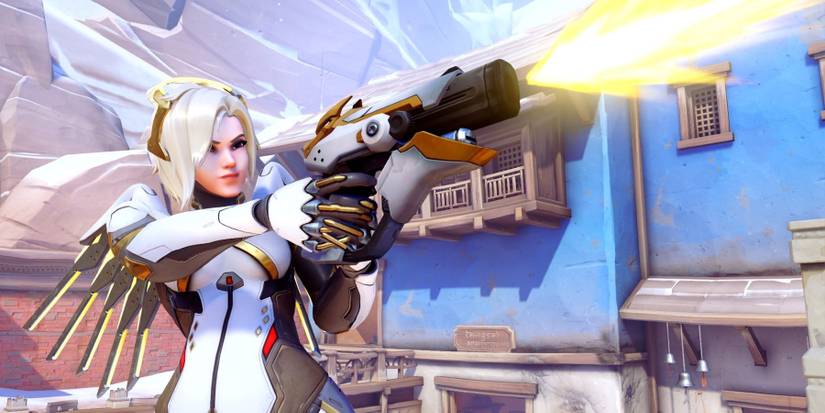 Overwatch 2 Mercy firing her pistol