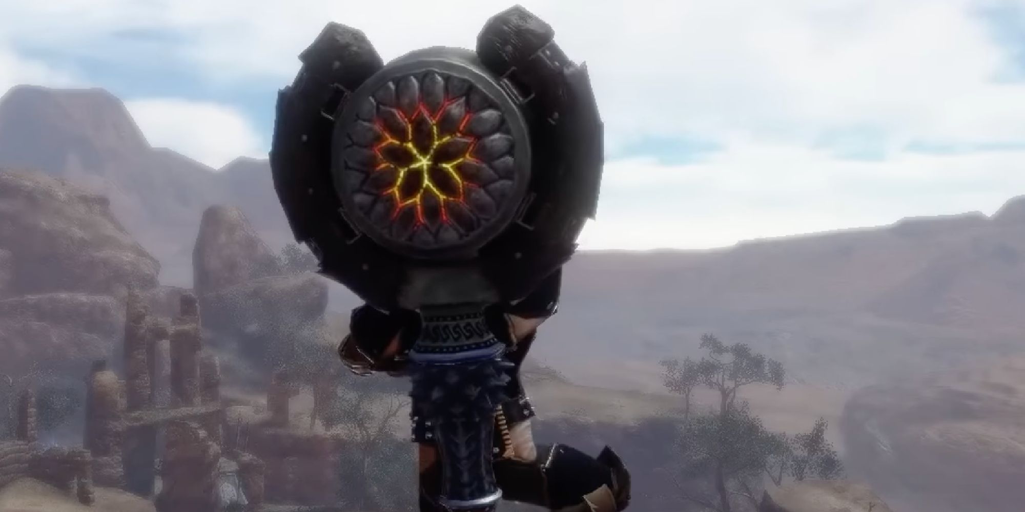 A close of up of a hunter with the Rooksearer Hunting Horn in Monster Hunter Rise