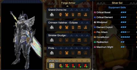 A male hunter wearing Silver Sol armor in the armor menu