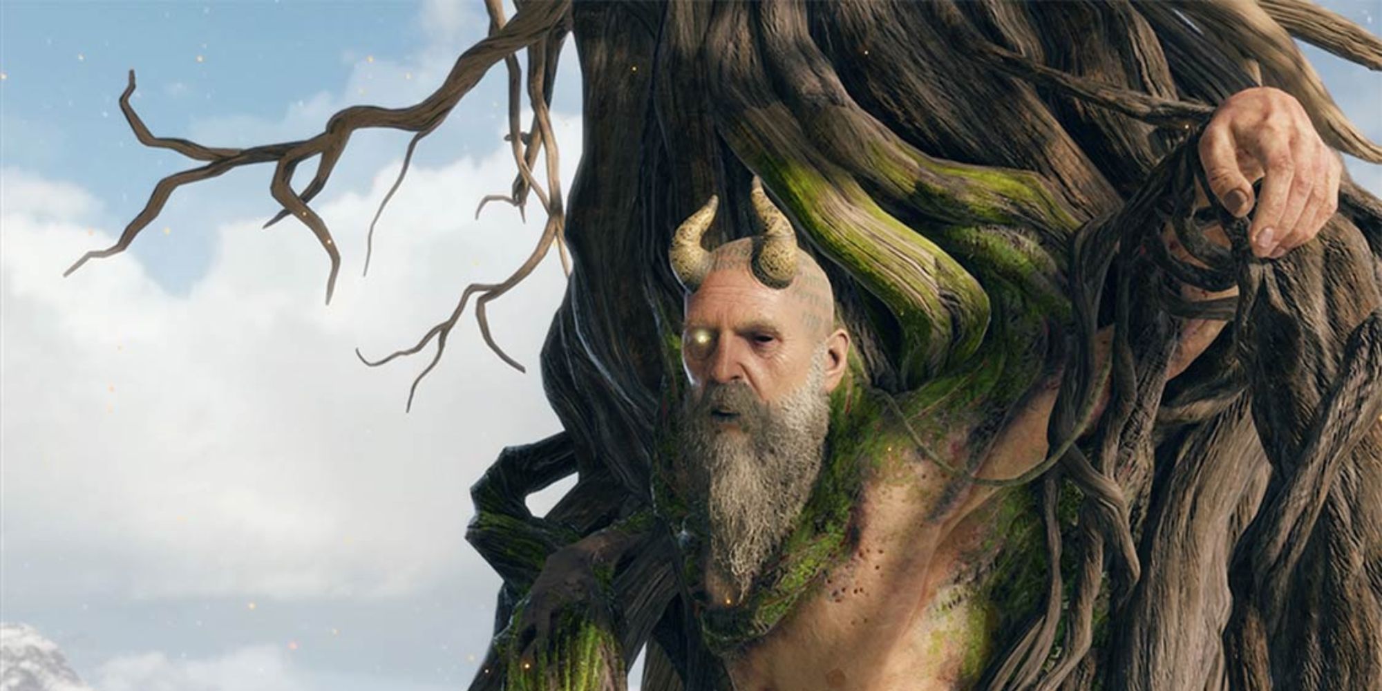 Mimir Stuck To A Tree Held By Its Branches In God Of War