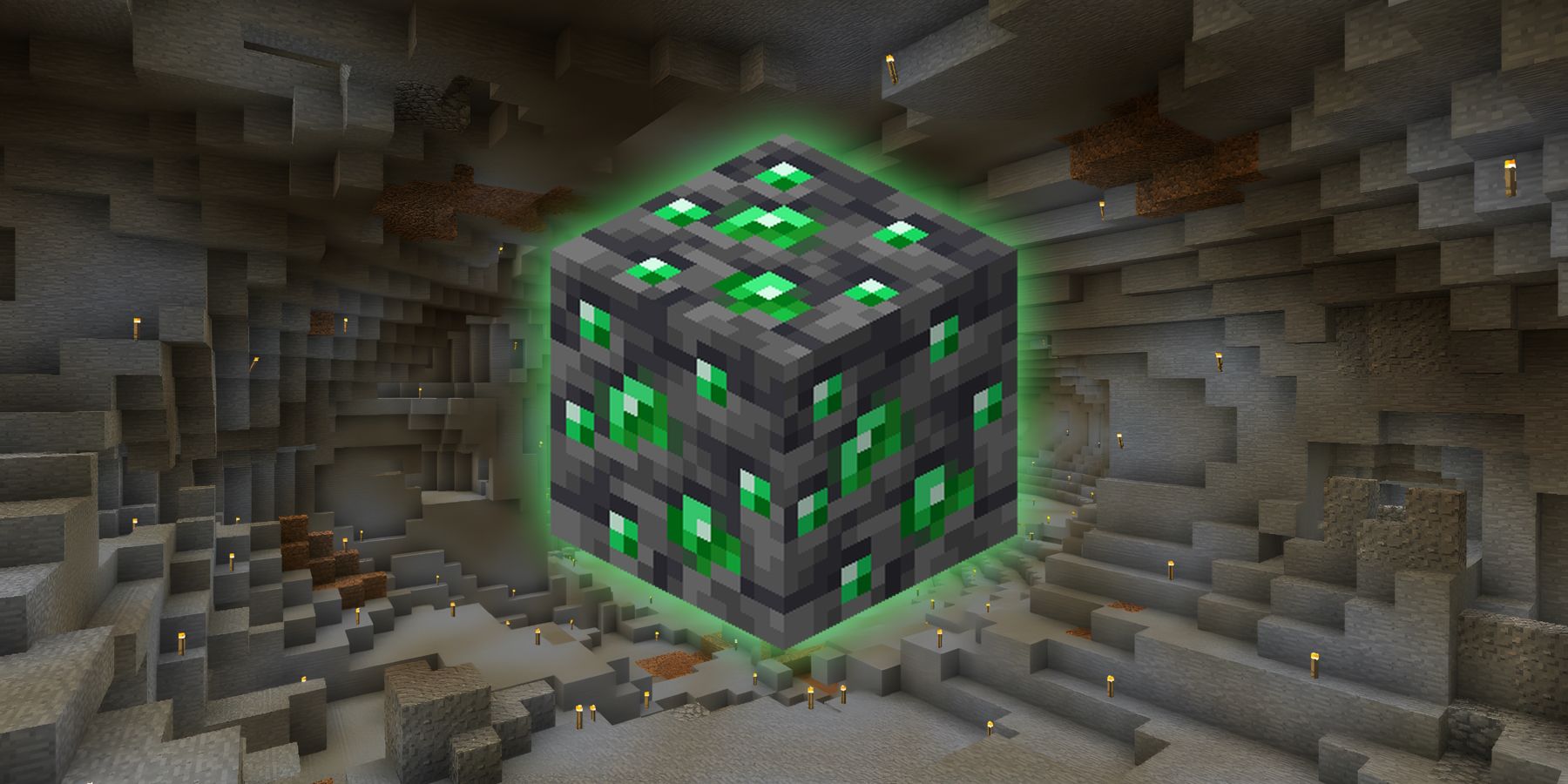 Minecraft deep emerald ore cutting on mine photo