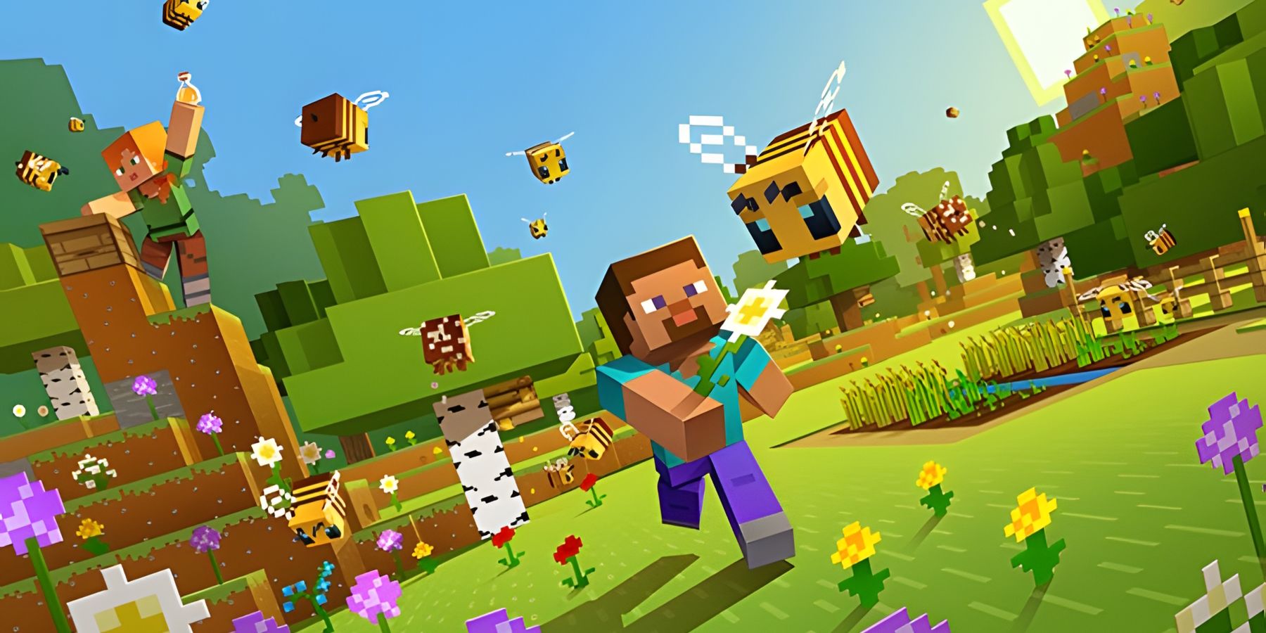 Minecraft Steve chasing bees