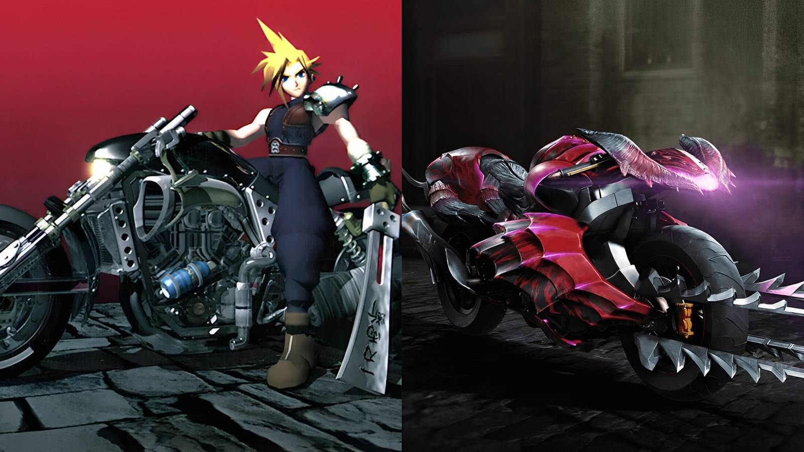 A split image with Cloud and Hardy-Daytona from Final Fantasy VII and Cavaliere from Devil May Cry 5