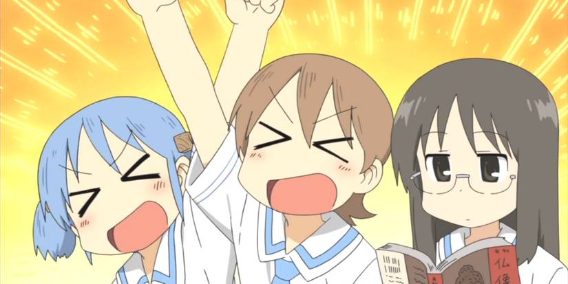 Mio, Yuko, and Mai in Nichijou My Ordinary Life