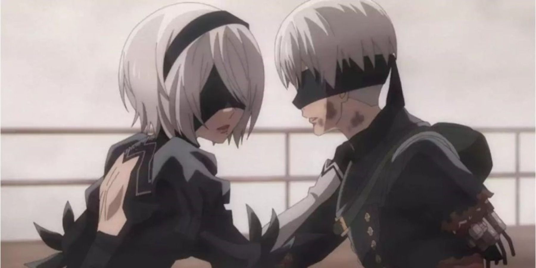2B và 9S ôm nhau trong anime Nier Automata Ver1.1a