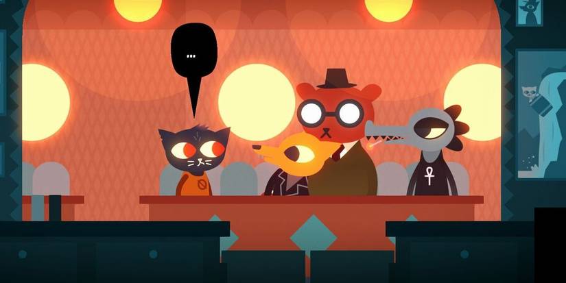 Mae and friends sitting at a diner in Possum Springs in Night In The Woods