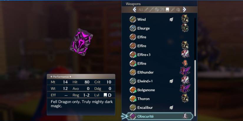 The tome Obscurite from Fire Emblem Engage