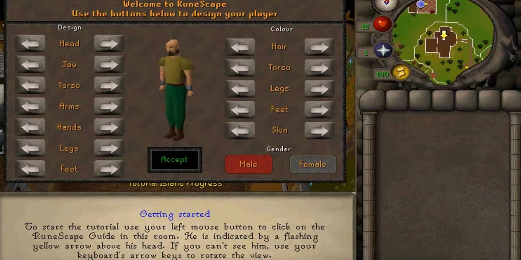 Character creation screen for Oldschool Runescape