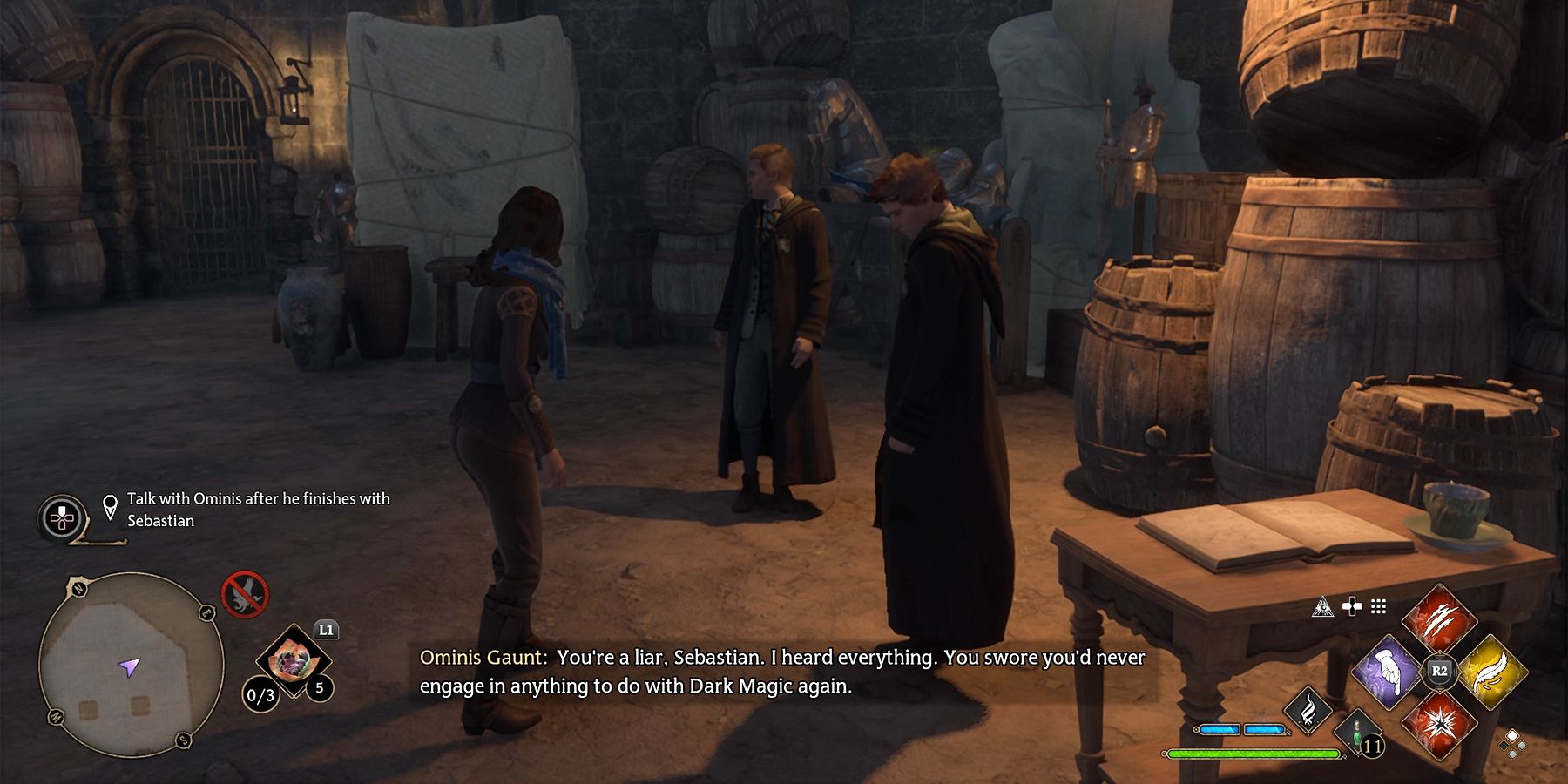 ominis arguing with sebastian in hogwarts legacy