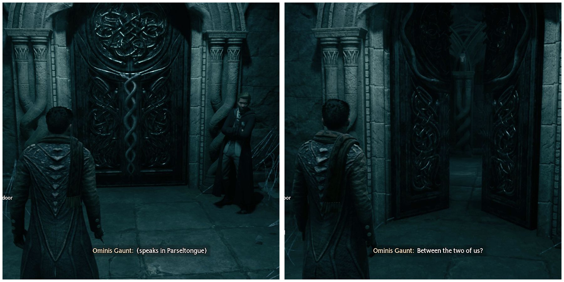 ominis speaking in parseltongue to open the door in hogwarts legacy