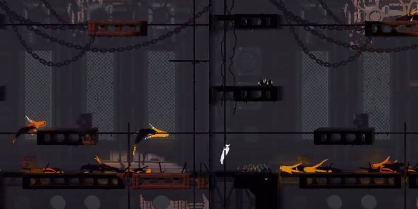 Pack of Orange Lizards attack Slugcat in Rain World