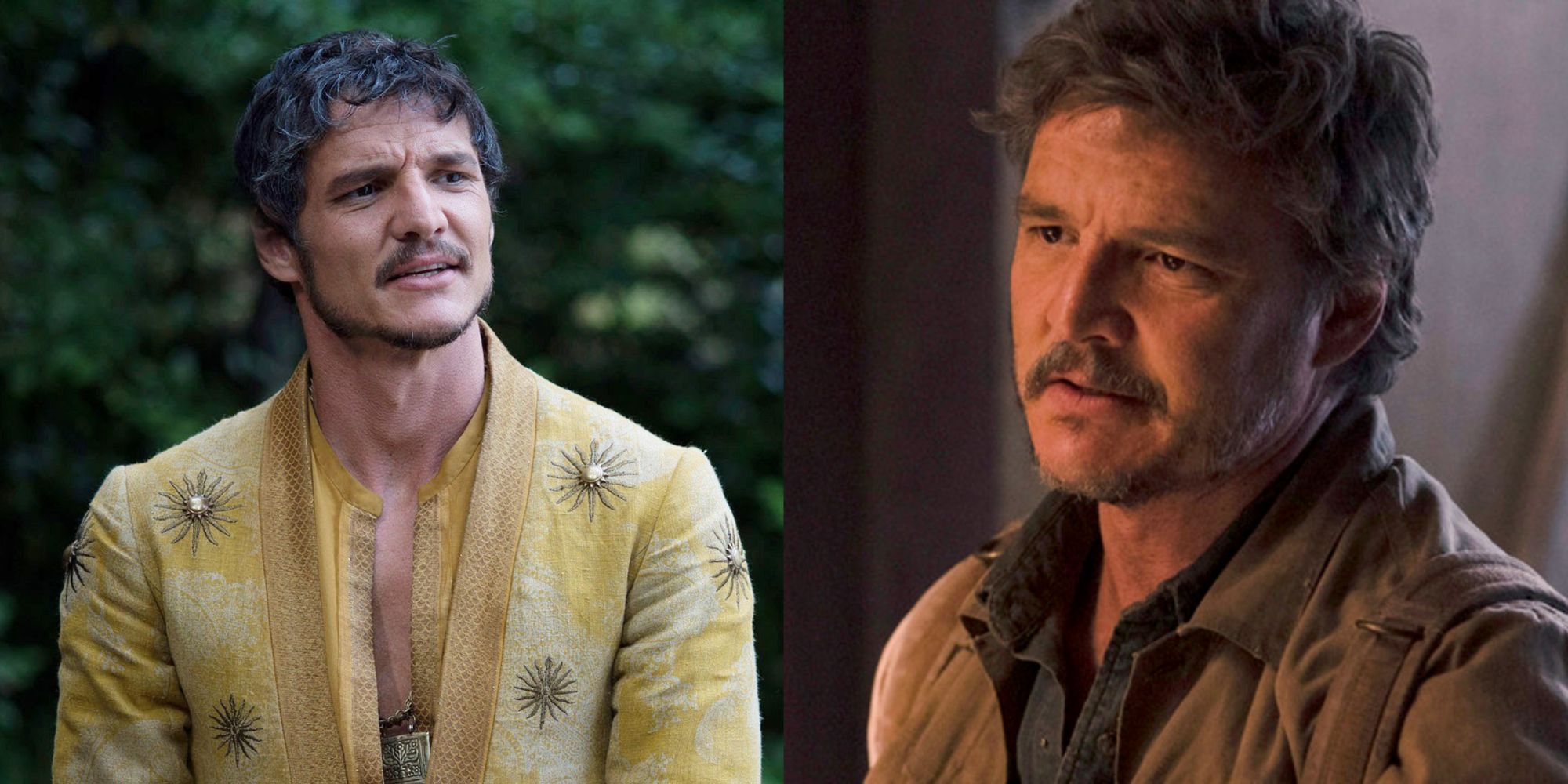 Split feature image showing Pedro Pascal's Oberyn Martell on Game of Thrones and Joel Miller in The Last of Us.