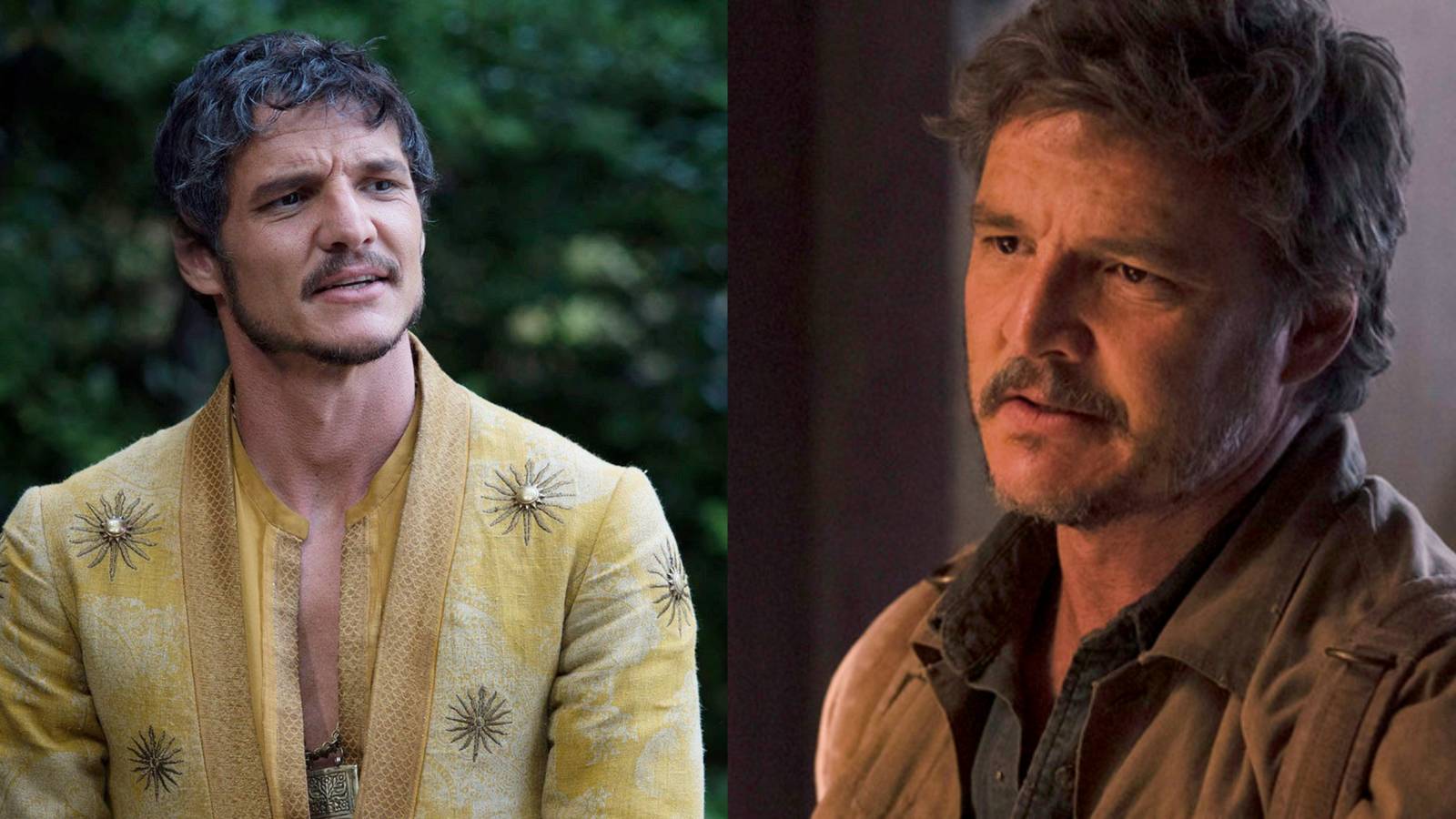 Split feature image showing Pedro Pascal's Oberyn Martell on Game of Thrones and Joel Miller in The Last of Us.