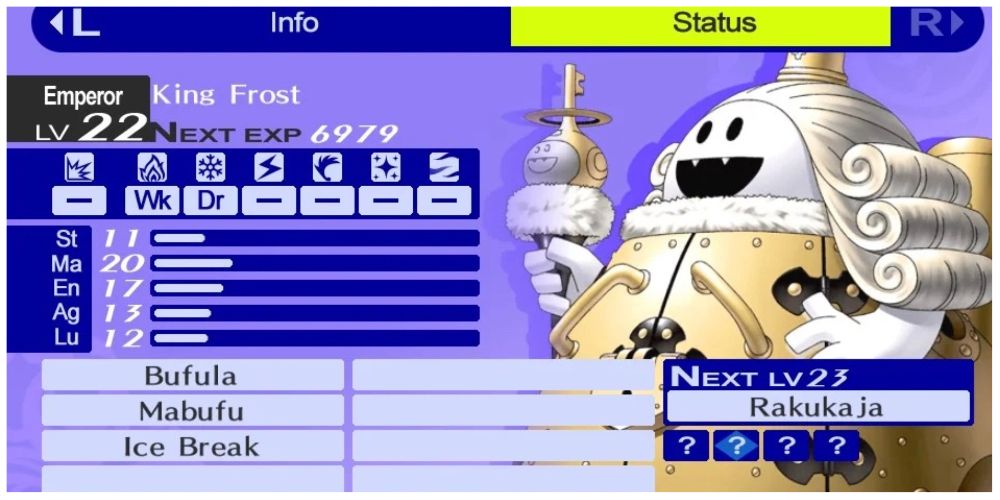 King Frost information screen in Persona 4 Golden