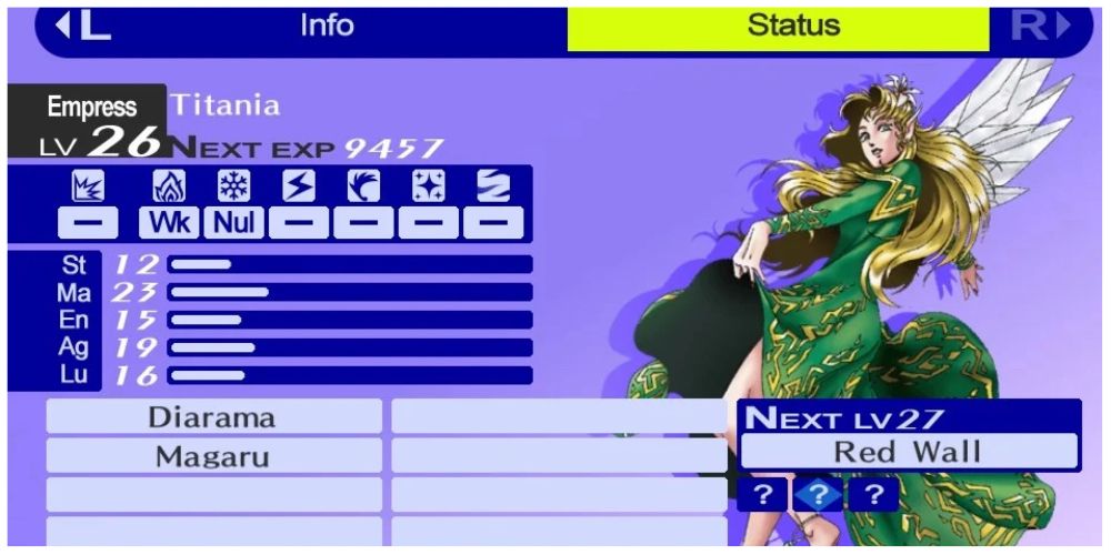 Titania information screen in Persona 4 Golden