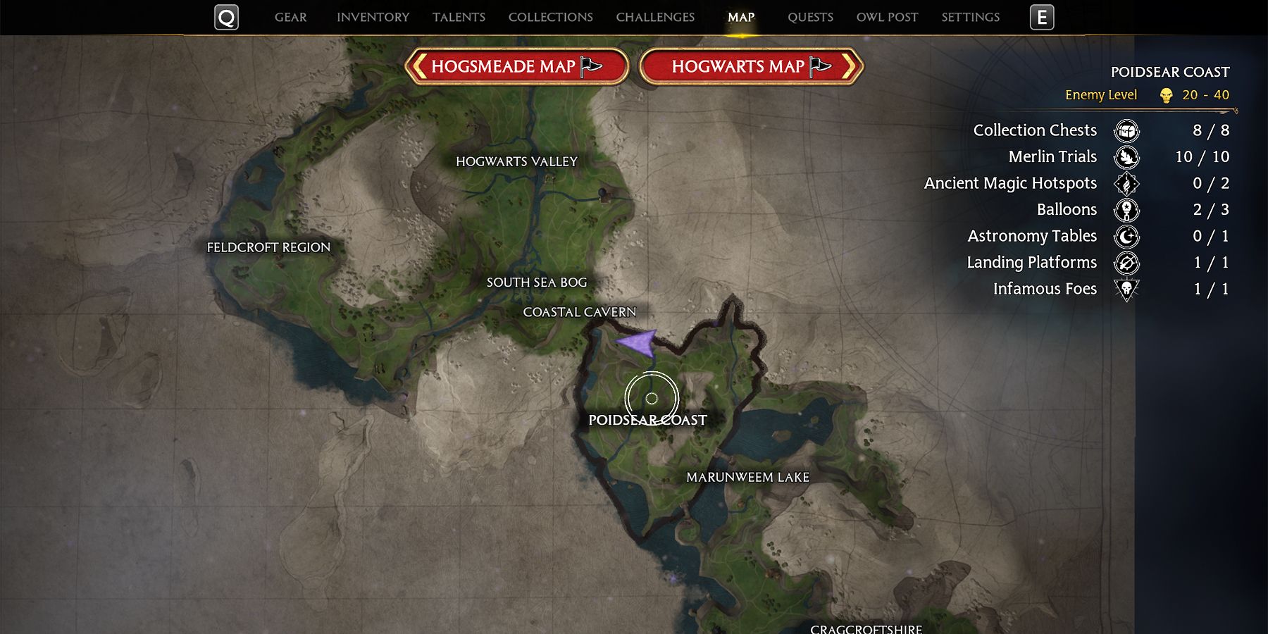 poidsear coast all merlin trials in hogwarts legacy