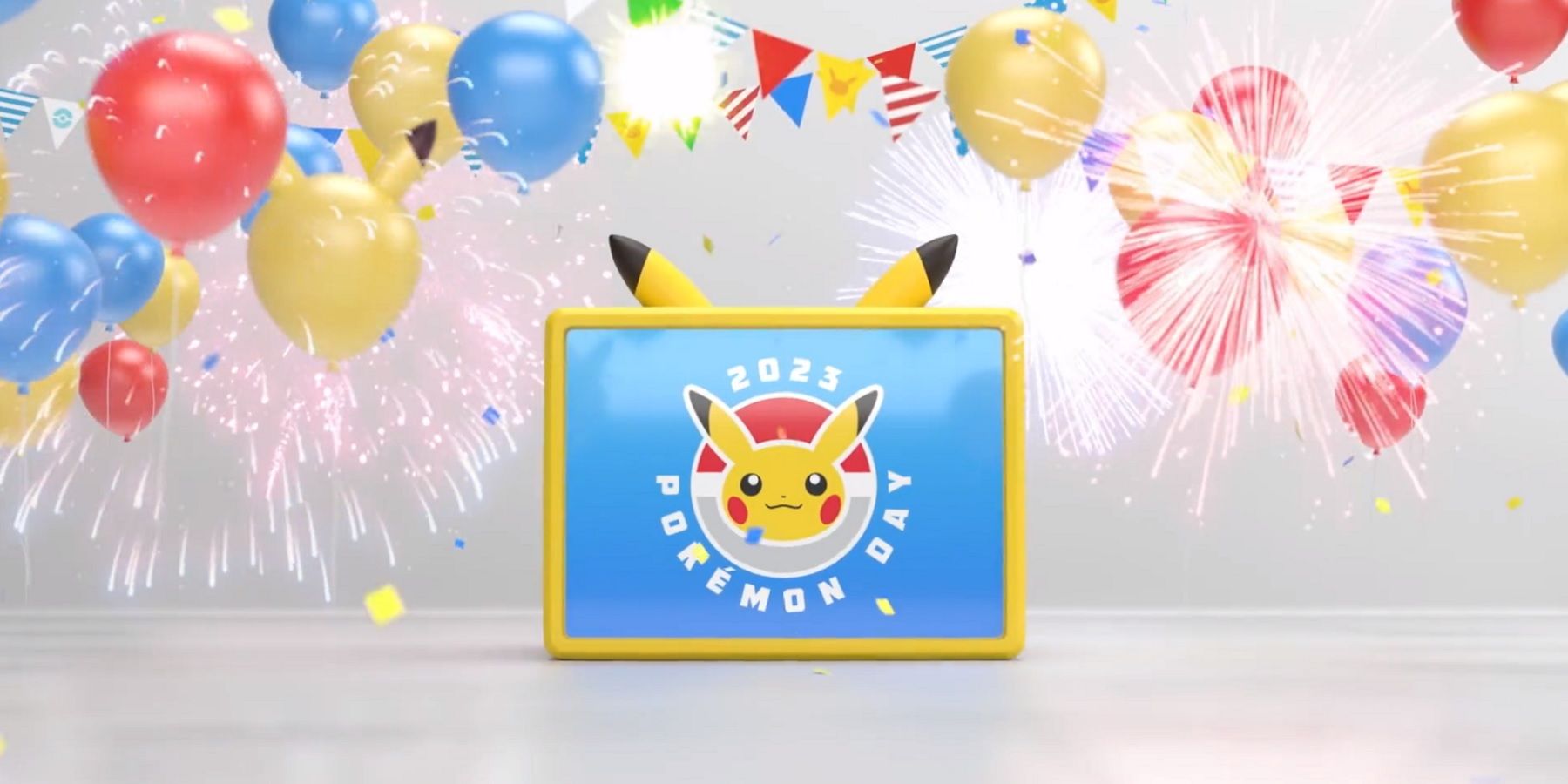 pokemon day logo with fireworks