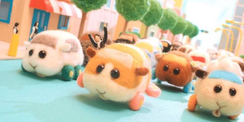 Adorable guinea pig cars driving down the road