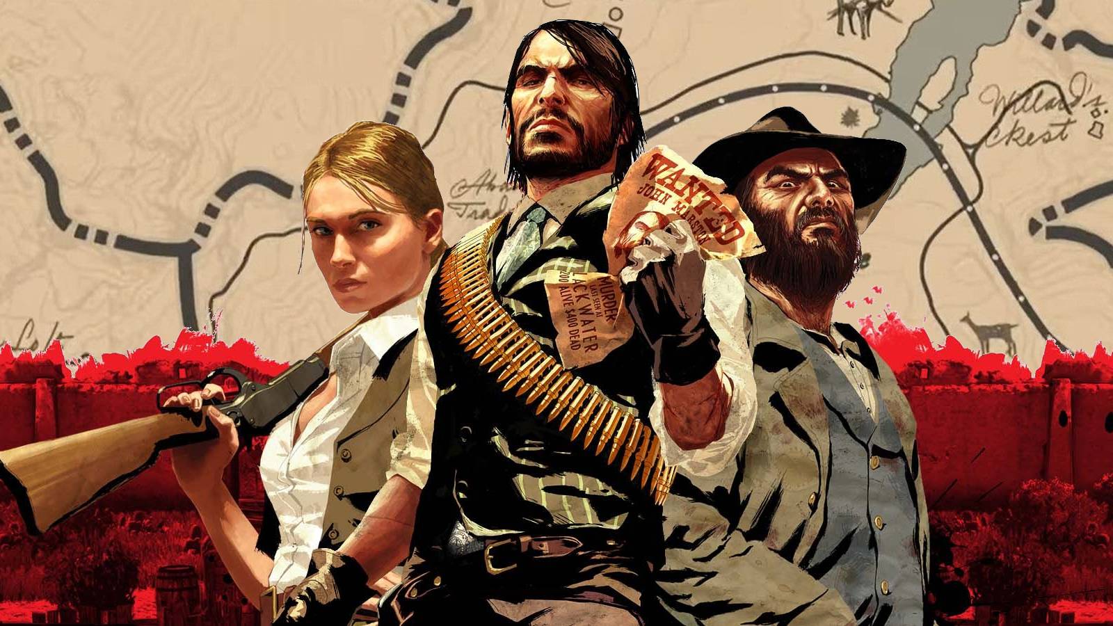 Red Dead Redemption 1 Online Graphic over world map from current game