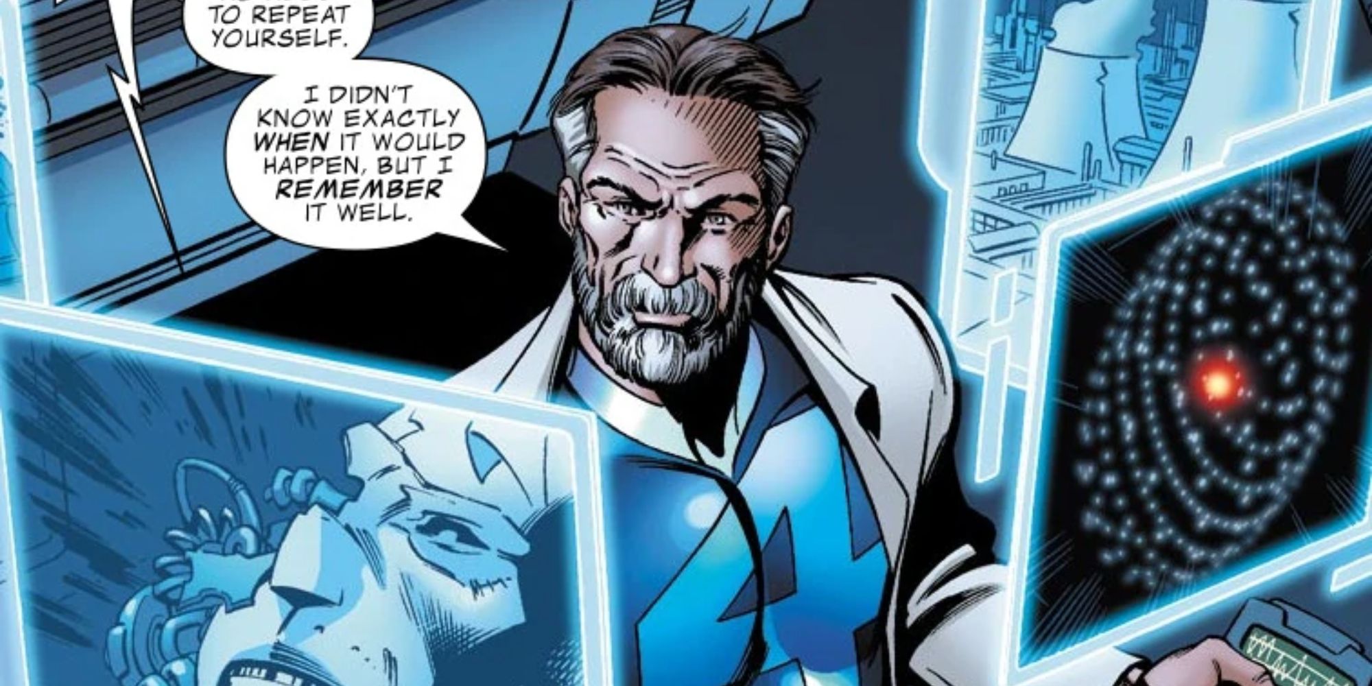 Reed Richards working with holograms in the comics