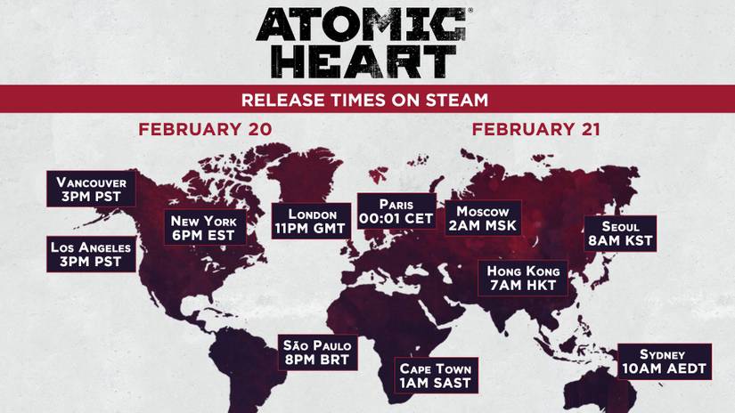 A map showing the release times for Atomic Heart on Steam