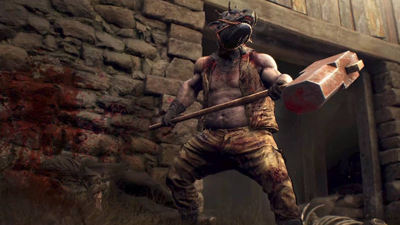 Game Informer image of Resident Evil 4 remake with hammer-wielding enemy with a cow's head