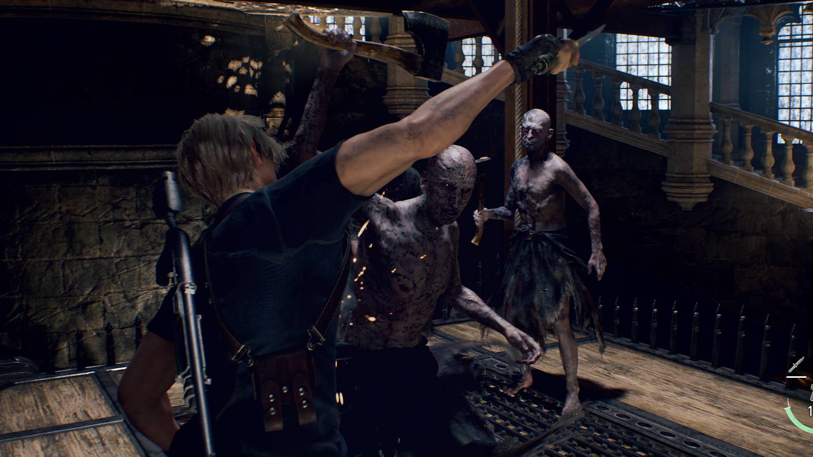 Resident Evil 4 Remake Leon knife parry action