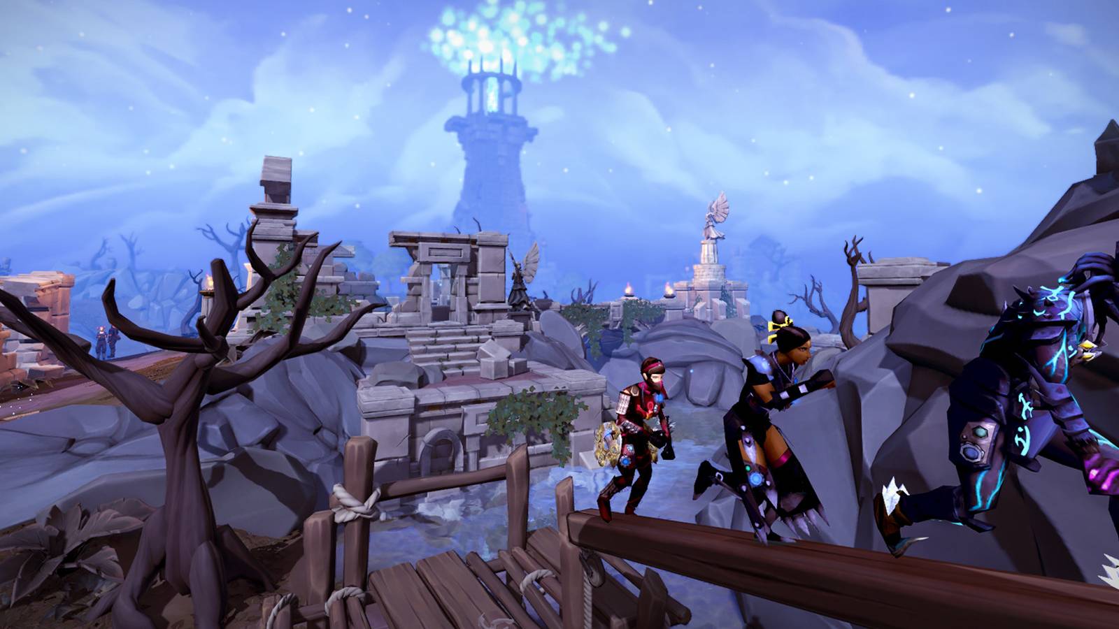 RuneScape characters running on beam