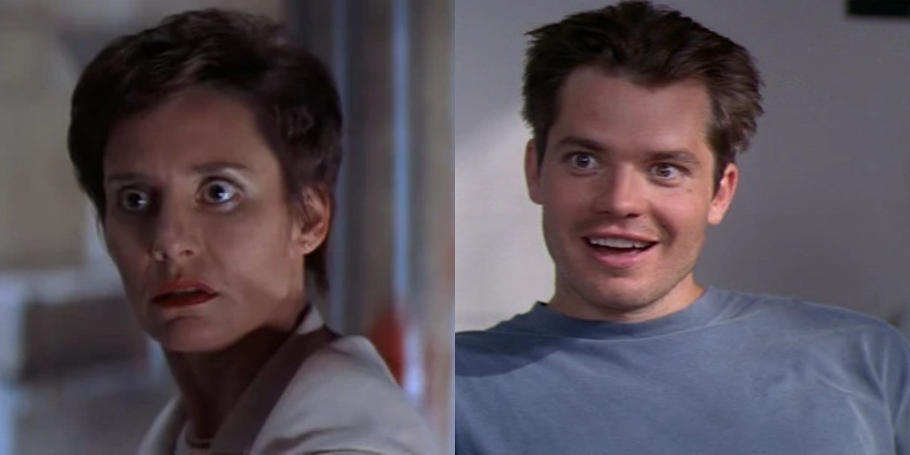 Split image of Debbie Salt/Mrs. Loomis and Mickey Alteri in Scream 2