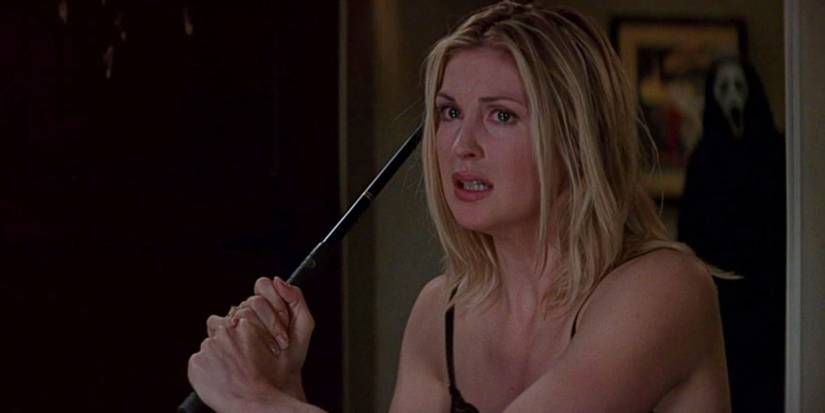 Christine Hamilton holding up an iron in Scream 3